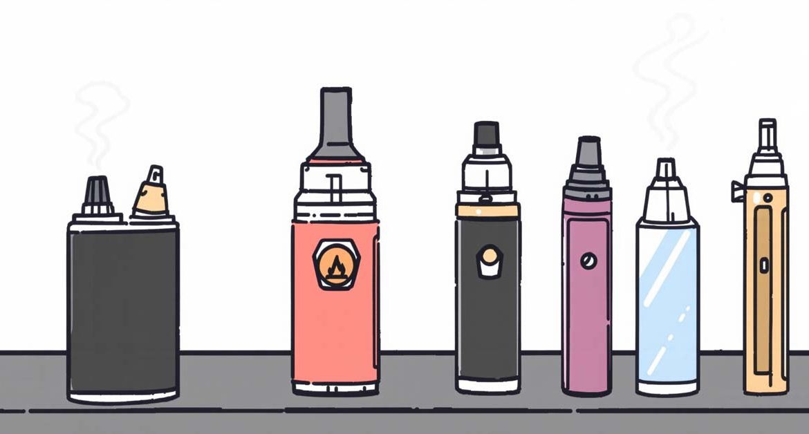 Illustration of vape devices including a pod, box mod, and vape pen with the text 'Which Vape Depot Option Fits Your Style?' on a colorful gradient background.